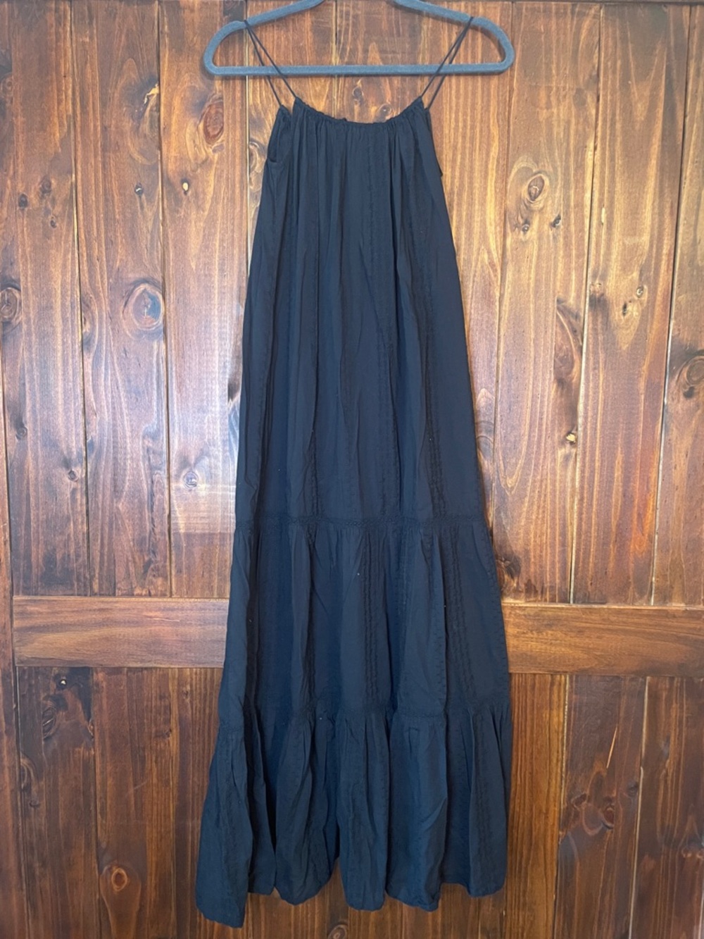 White Label The White Company Black Tiered Boho Maxi Dress Embroidered Details